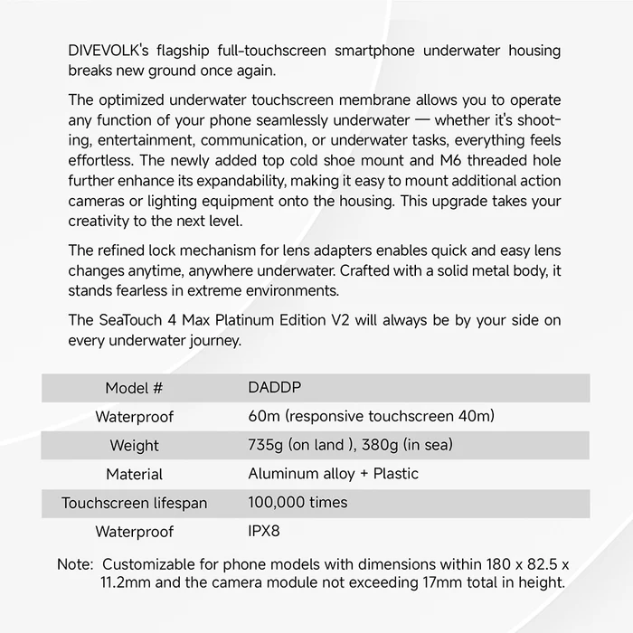 CARCASA DIVEVOLK SEATOUCH 4 MAX – PLATINUM V2 - Imagen 11